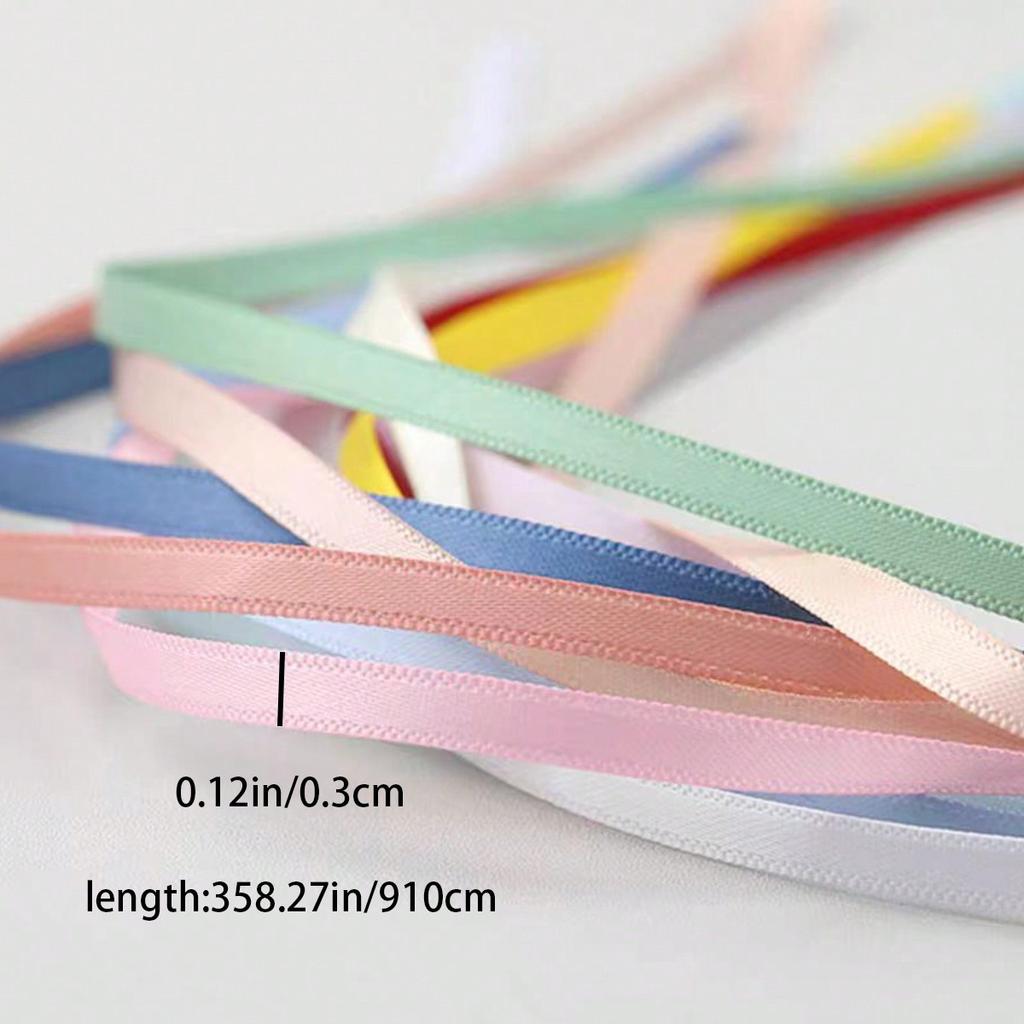 1pc/10yds 3mm Narrow Long Ribbon Bookmarks Hair Ties DIY Gift Wrapping Bowknot Satin Double-Sided Ribbon, Christmas Valentine Day
