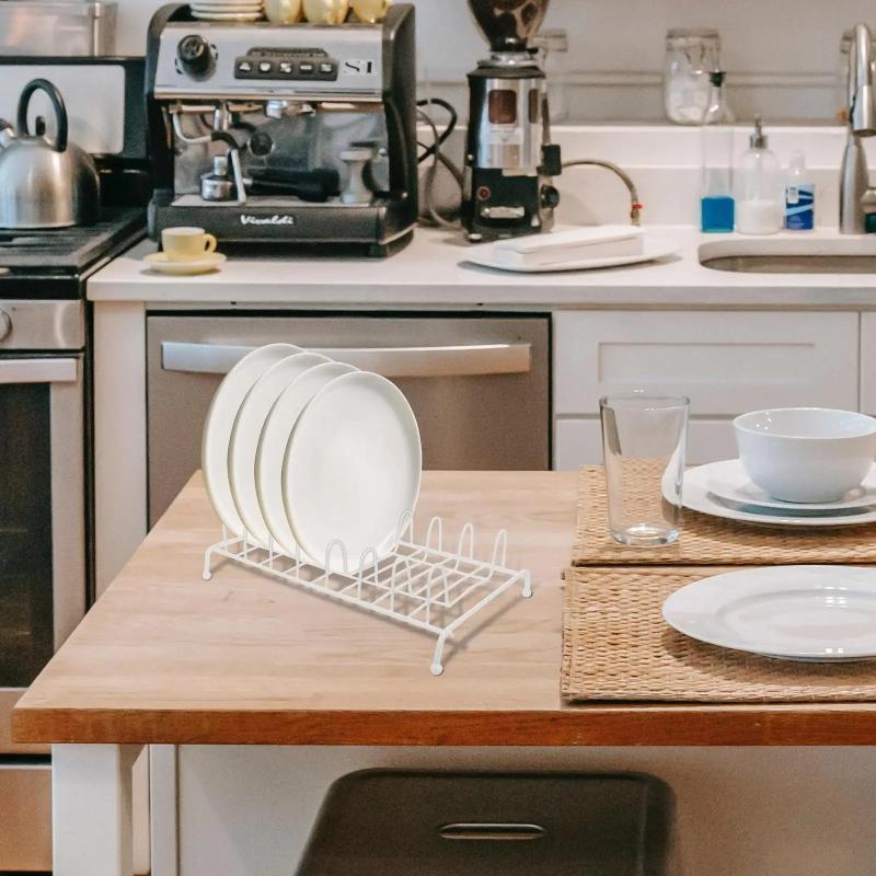 White Iron Kitchen Bowl Plates Drainer Rack Tabletop Storage Holder Drying Shelf Tray Stand For Bowls Plates Racks Holders