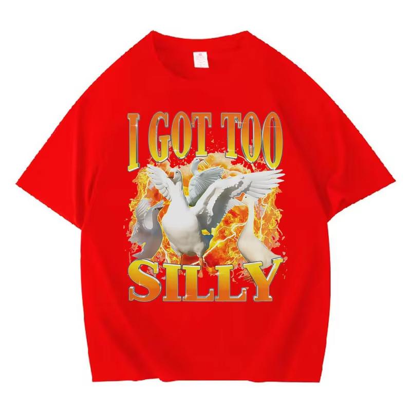 I Go Too Silly Funny Goose Emoji Hip Hop TShirt Graphic Harajuku Cozy Short Sleeve Casual Tee Shirt Comfort Clothing