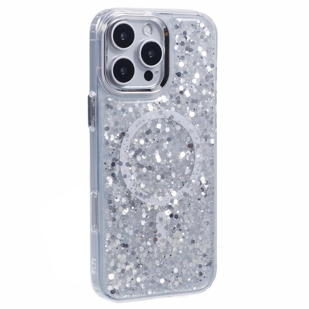 For iPhone 16 Pro Max Case Compatible with MagSafe Glitter Sequin Epoxy TPU+Acrylic Phone Cover