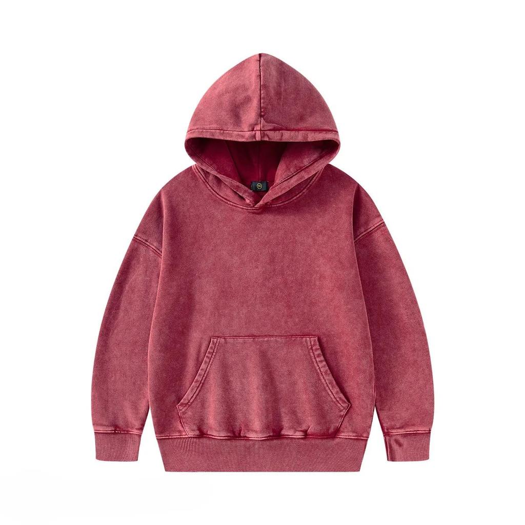 Children's Streetwear Trendy Cool 350G Terry Cotton Vintage Zipper Hoodies Boys Girls Casual Sport Tops Outerwear Kids Clothes