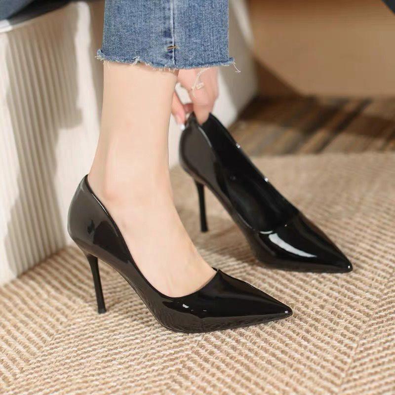 Temperament New Professional Pointed Soft Leather Work Shoes Wear-resistant High Heels Versatile Light Mouth Single Shoes