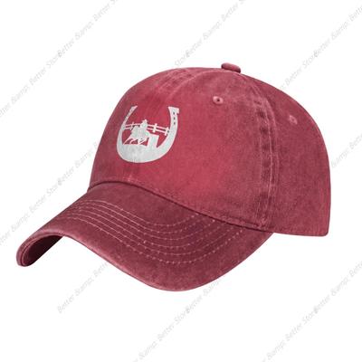 A-Horseshoe Hat Washed Denimm Baseball Cap Adjustable Red Dad Trucker Hats Sports for Men Women