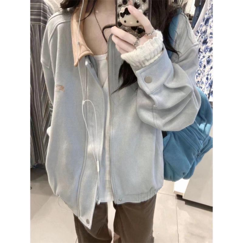 Hong Kong Style Pink Lapel Workwear Jacket for Women - Retro Spring/Autumn Design