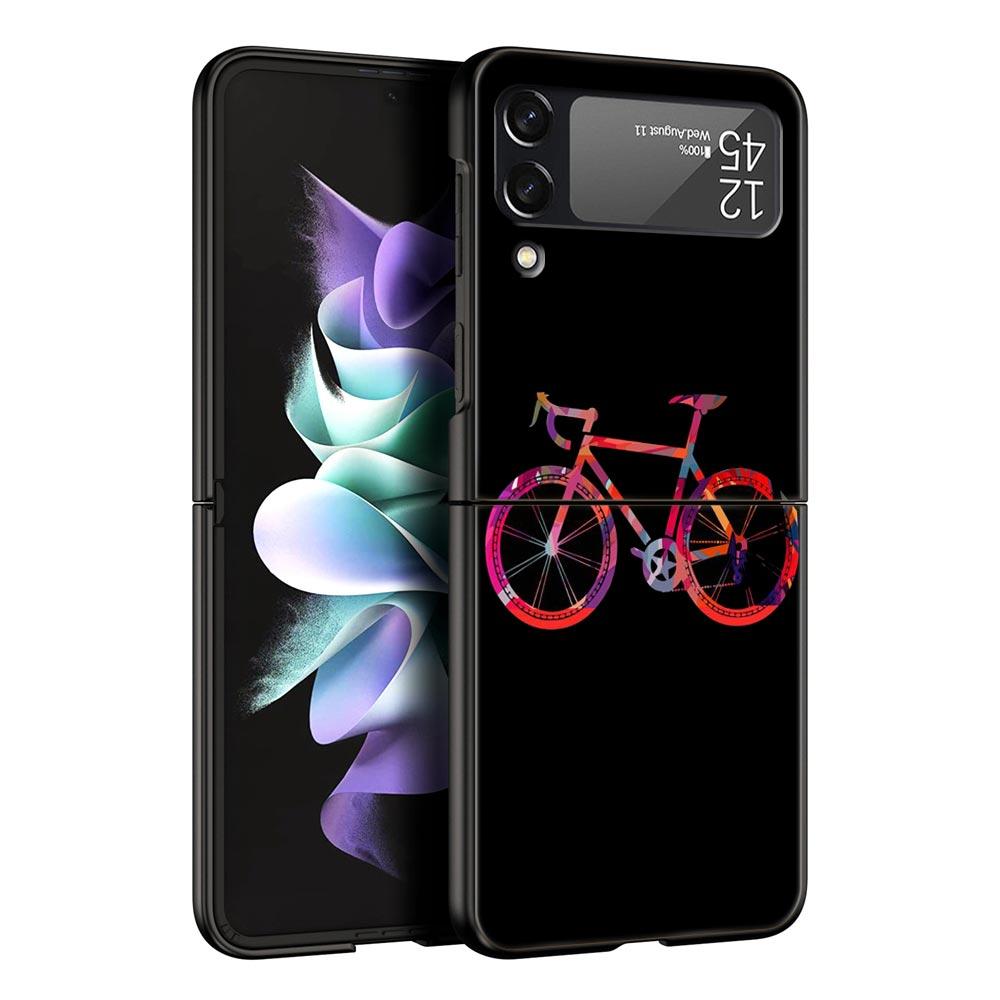 Mountain Bike Cycling Art Phone Case For Samsung Galaxy Z Flip3 Flip4 Flip5 PC Shell For Z Flip 3 4 5 Black Hard Folding Cover