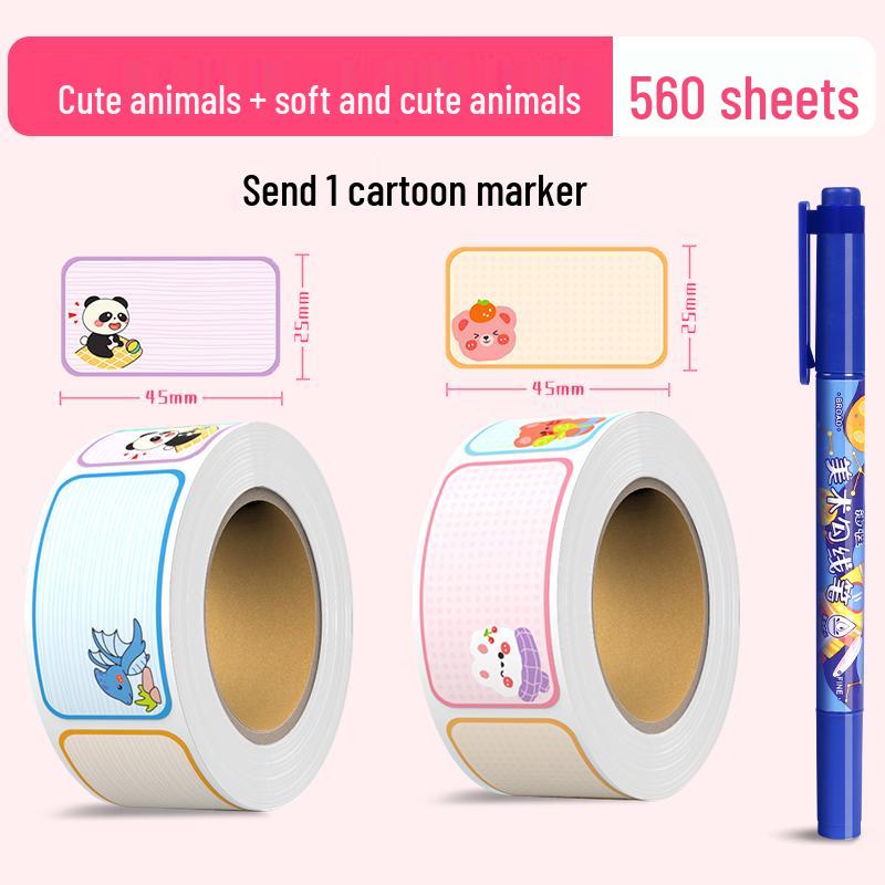 Cartoon Name Stickers for Kids - Self-Adhesive Labels for Books