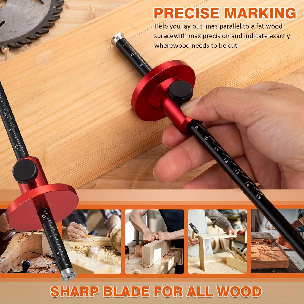 Aluminum Alloy Marking Gauge Metric Inch Woodworking Scriber Blade Type Wood Dowel Layout Marking Tool