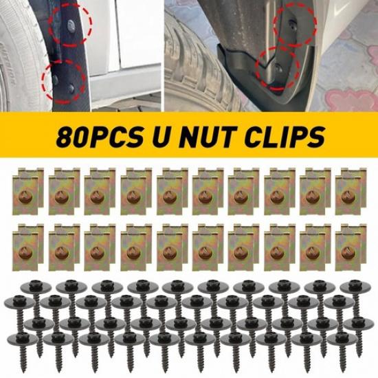 80*Metal U Nut Clip Screw Gasket Fastener For Car Body Fender Bumper Plate Fixed