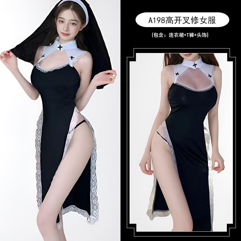 Punishment nun pure lust sexy sex drag cos halloween high split dress