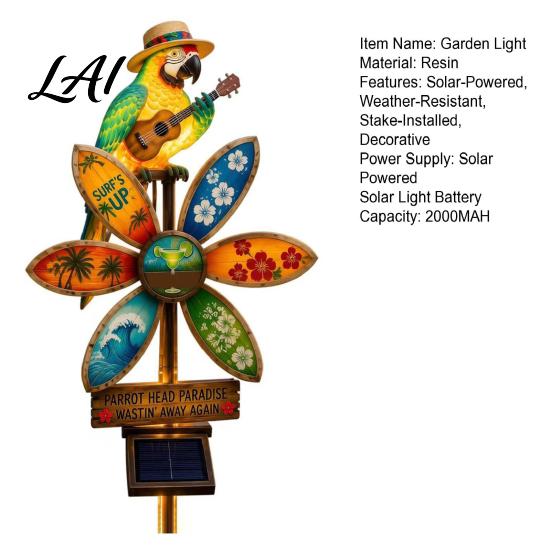 Unique Patio Statues Resin Solar Parrot Garden Light Ground Stake Waterproof Outdoor Stake Tropical Cute Animal Lights Yard Decor for Lawn