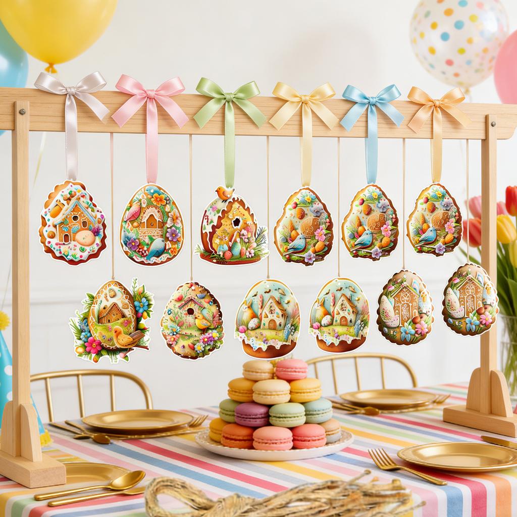 Osterparty-Dekorationen, Hängende Ornamente, Karnavalsdekorationen mit Hasen, Bemalte Eier-Anhänger