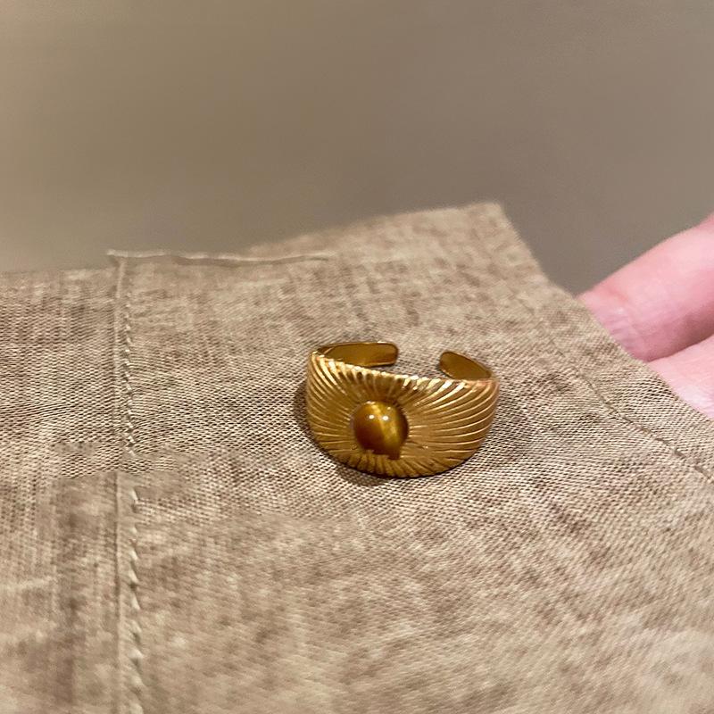 Vintage Maillard Tiger's Eye Irregular Geometric Ring Index Finger Ring Personality Jewelry Women