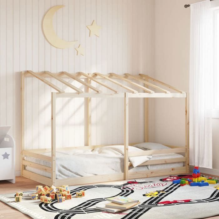 VidaXL Children's Bed with Roof 100x200 Cm Solid Pine Wood, Children's Bed Frame, Wooden Children's Bed, Furniture 846997