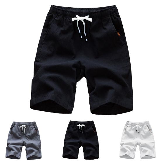 Men Shorts Solid Color Mid Rise Pockets Mid-Waist Quick Dry Drawstring Summer Lace-up Knee Length Pants Streetwear