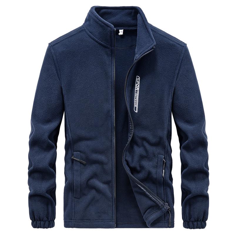 Men's Thick Fleece-Lined Stand-Up Collar Cardigan: Trendy, Warm Autumn/Winter Long-Sleeve Jacket