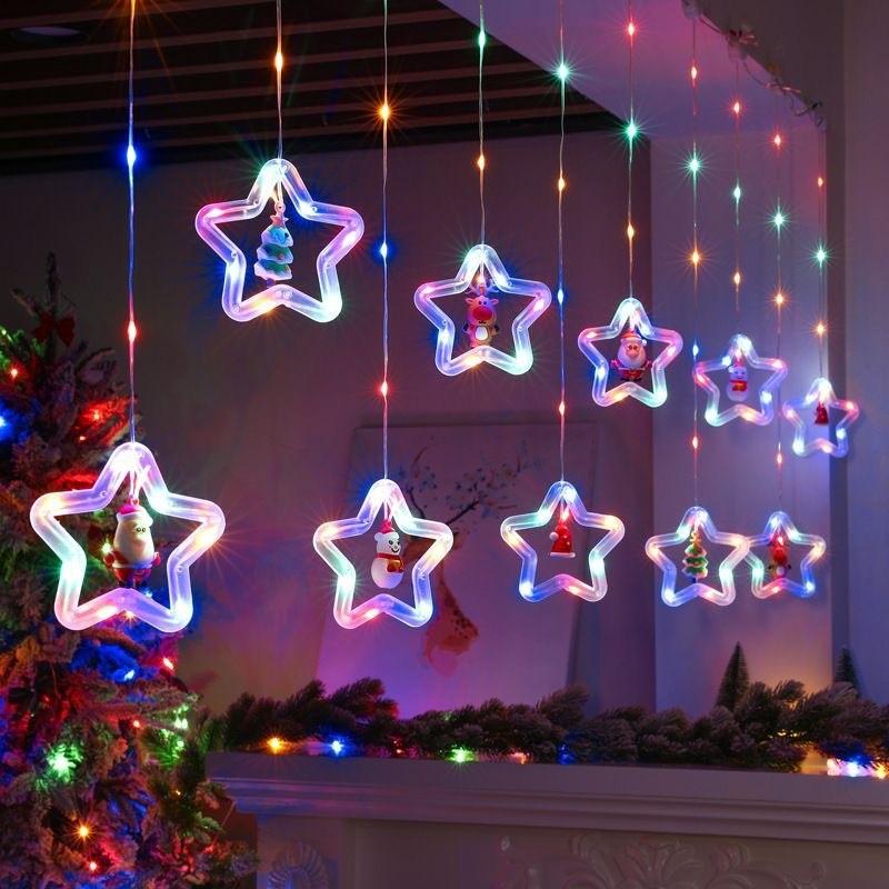 Christmas Curtain Lights Tree Star Ring Shape Led String Decor For Holiday Celebrations