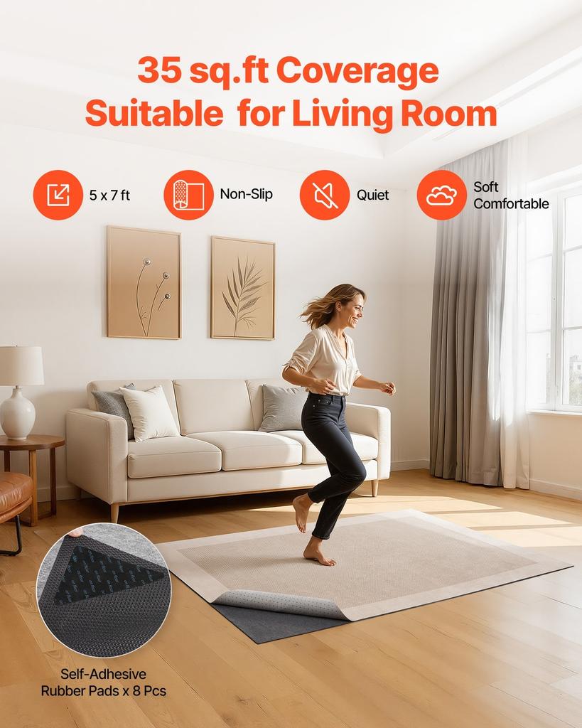 Rug Pad 1.52 x 2.13 m, Non-slip Carpet Area Pad, Rug Mat Padding with Dual Surface Felt Cushion & Rubber Gripper, Hardwood Floor Protection for All