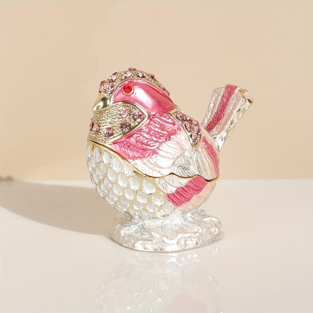 Mini Bird Trinket Box Metal Enameled Animal Figurines Collectable Wedding Jewelry Ring Holder Organizer Home Decor Delicate Gift