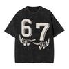 Vintage Washed Tshirt Funny 67 Meme Gen Alpha Slang Skeletal Hands Cotton Tshirts Hip Hop Tee Shirt For Man Beach Casual Tops