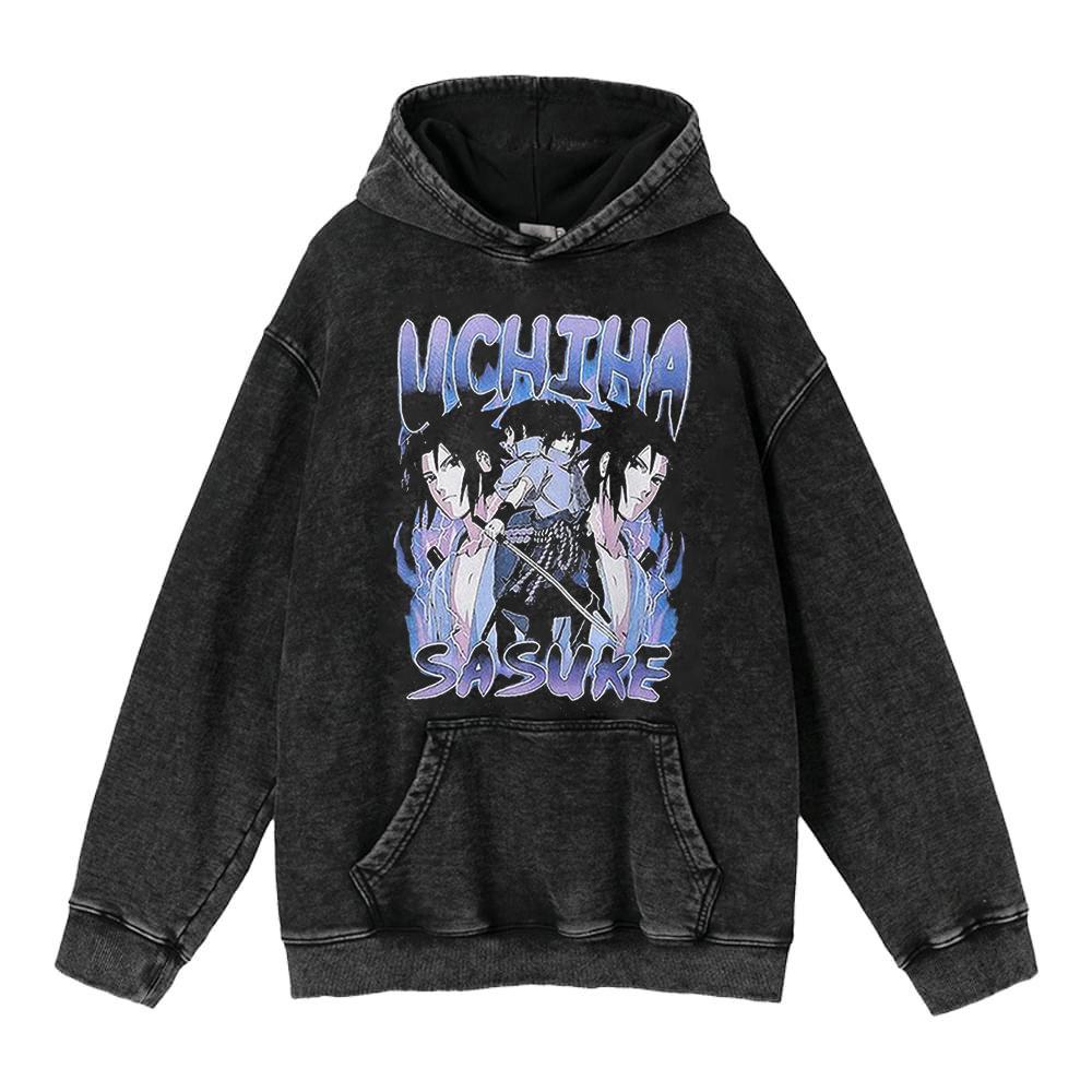 Cotone Pesante Lavato Retrò, Maglione Retrò Streetwear Anime con Cappuccio 440G