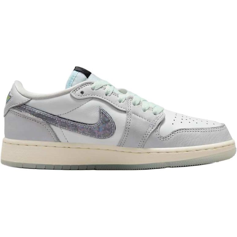 New Jordan Air Jordan 1 Anti-Slip Wear-Resistant Low-Top Children's Basketball Shoes White Gray Green Teenagers HF3207-100