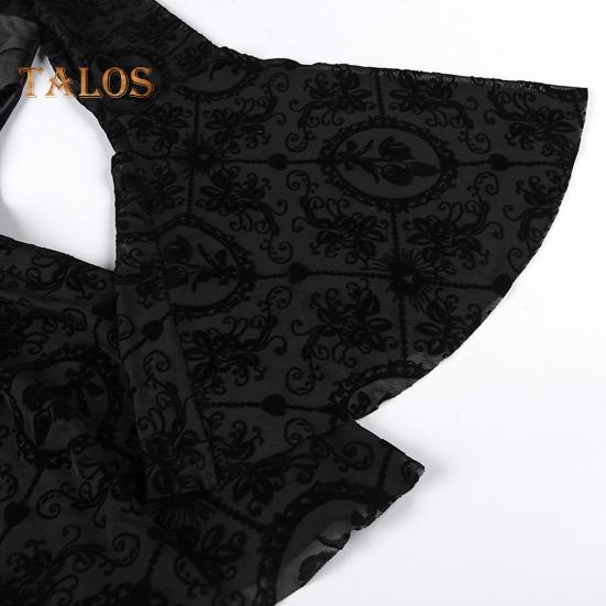 Damen Halloween Cosplay Kleid V-Ausschnitt Spitze Bindegurt Dunkler Stil Gothic Mittelalter Vintage Glockenärmel Performance Bühnenshow Kleid