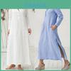 Luxurious Women's Kaftan Cotton Long Sleeve Plain Casual Oversized Maxi Shirt Dress