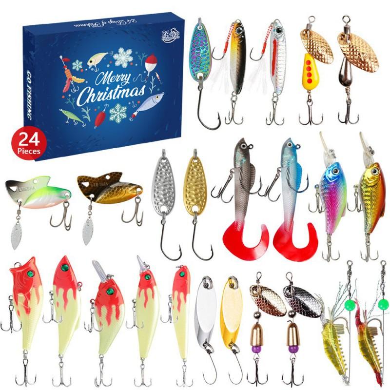 24-Piece Fishing Lure Gift Set Bass Pike Walleye Metal Spinnerbaits Minnows Assorted Colors Carbon Steel