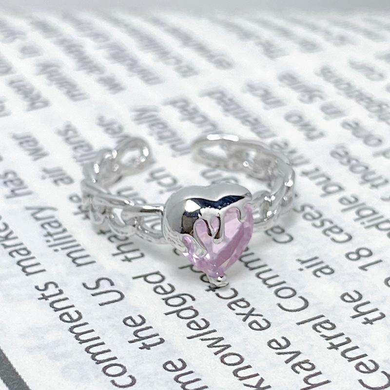 [Sugar Heart Honey Words] Qixi Festival Love Pink Zir*****Pen Ring Girl Color Treasure Sweet Stacked High Sense Ring