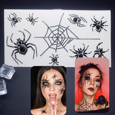 Black Spider Face Gems Tattoos Waterproof Halloween Face Rhinestone Sticker  Day of The Dead