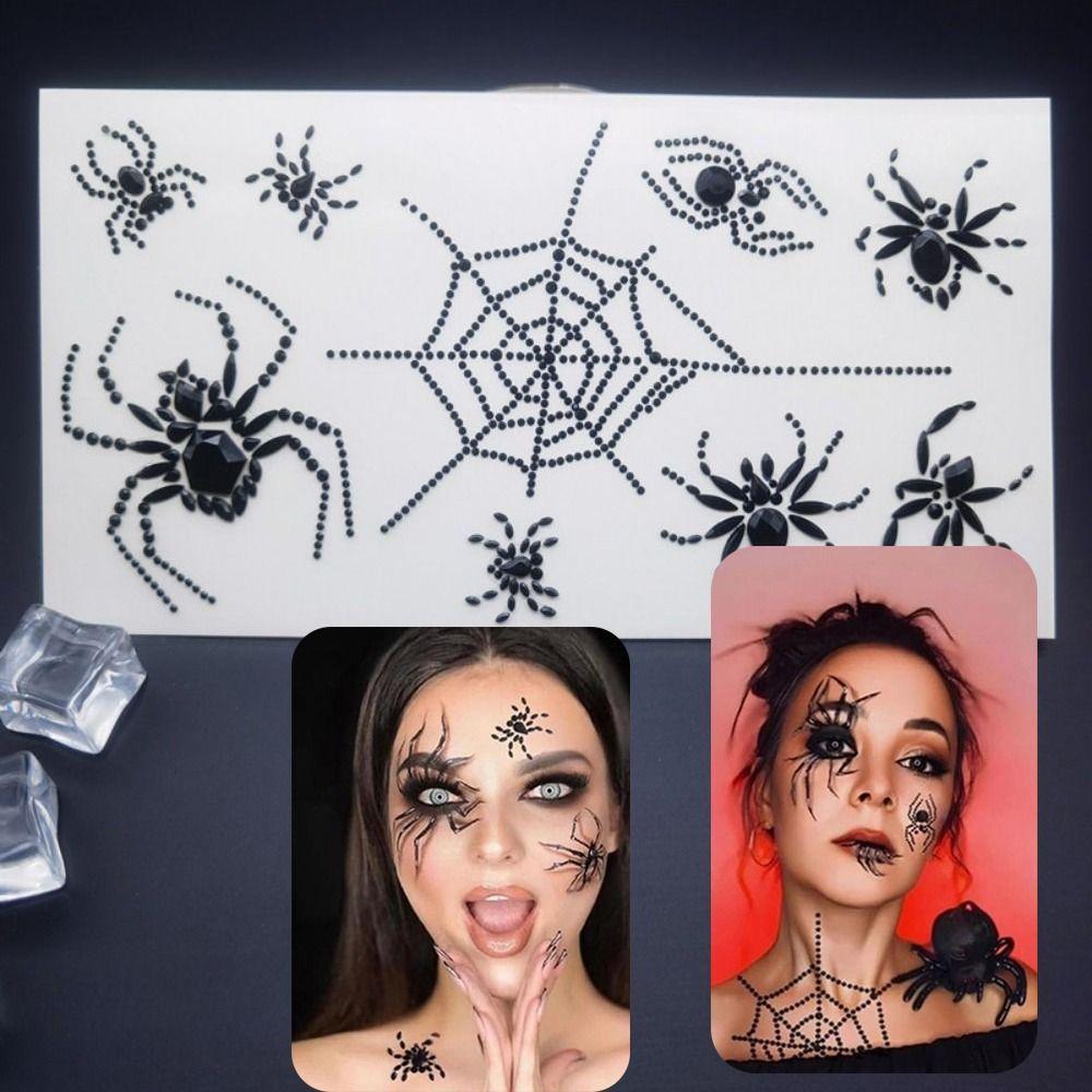 Waterproof Halloween Temporary Tattoos 3D Halloween Face Rhinestone Sticker  Festive