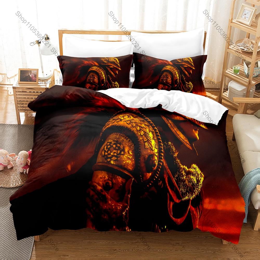 Cool Microfiber Black Gold Brown Medieval Dark Fantasy Gaming Bedding Set Duvet Cover + 2 Pillowcases All Season Use