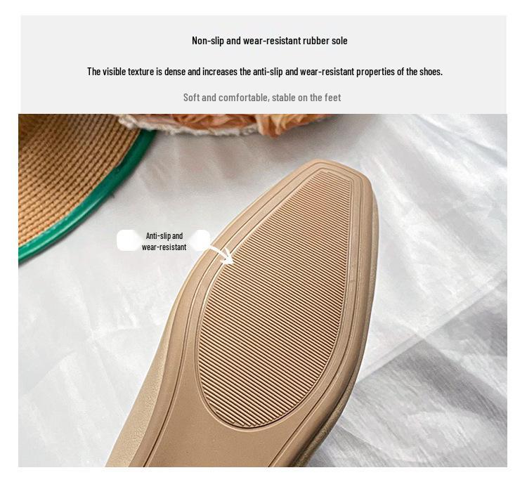 2026 Cowhide Soft Sole Women's Flats: Comfortable, Breathable, Low Heel Square Toe, Shallow Cut, No-Rub Design