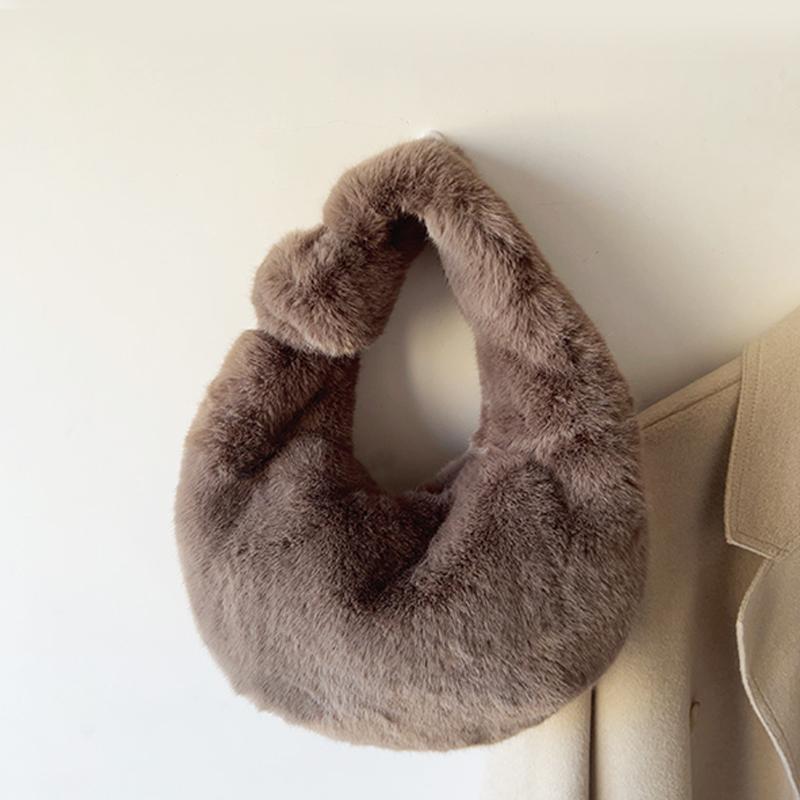 Solid Color Plush Dumpling Bag Simple Style Niche Design Faux Fur Handbag Tote Small Women's Underarm Hobo Bag