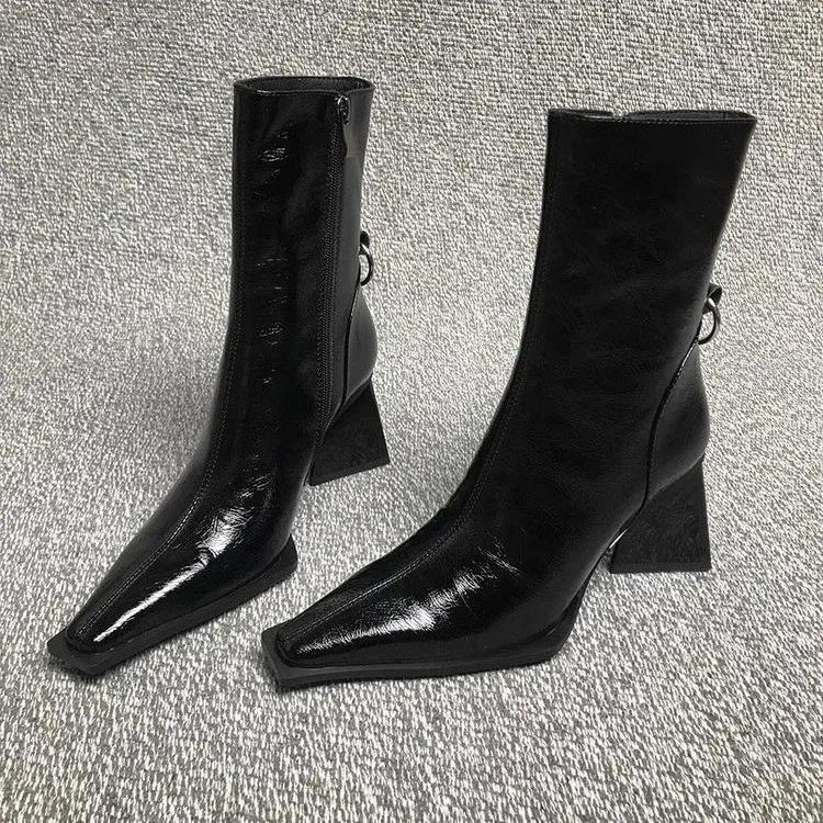 Fashion Women's Rubber Boots Winter Footwear Pointe Shoes Zipper Luxury Designer Boots-Women Rain Mid Calf 2024 Pointy Mid-Calf Leather