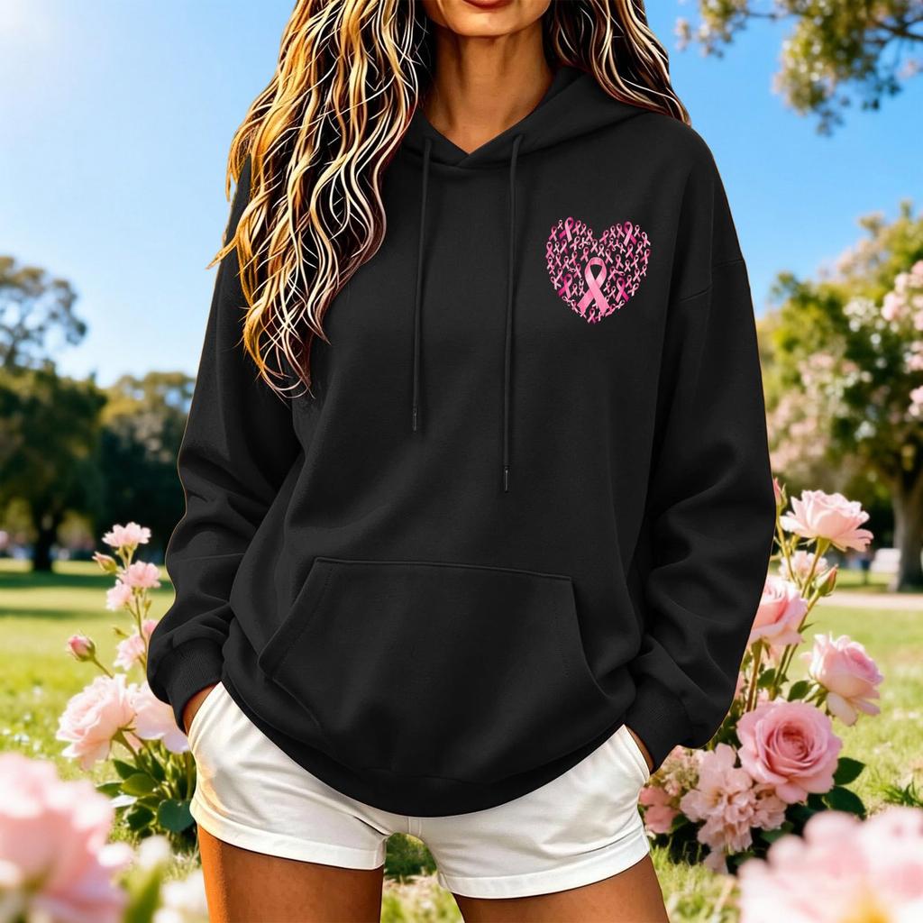 Women's Casual Long Sleeve Loose Fit Pullover Hoodie with Breast Print