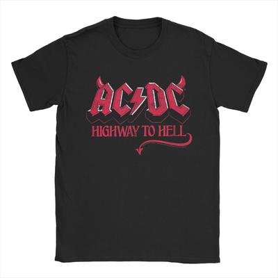 Highway To Hell AC-DC T-Shirts Men  Fun 100% Cotton Tees O Neck Short Sleeve T Shirts Gift Clothes
