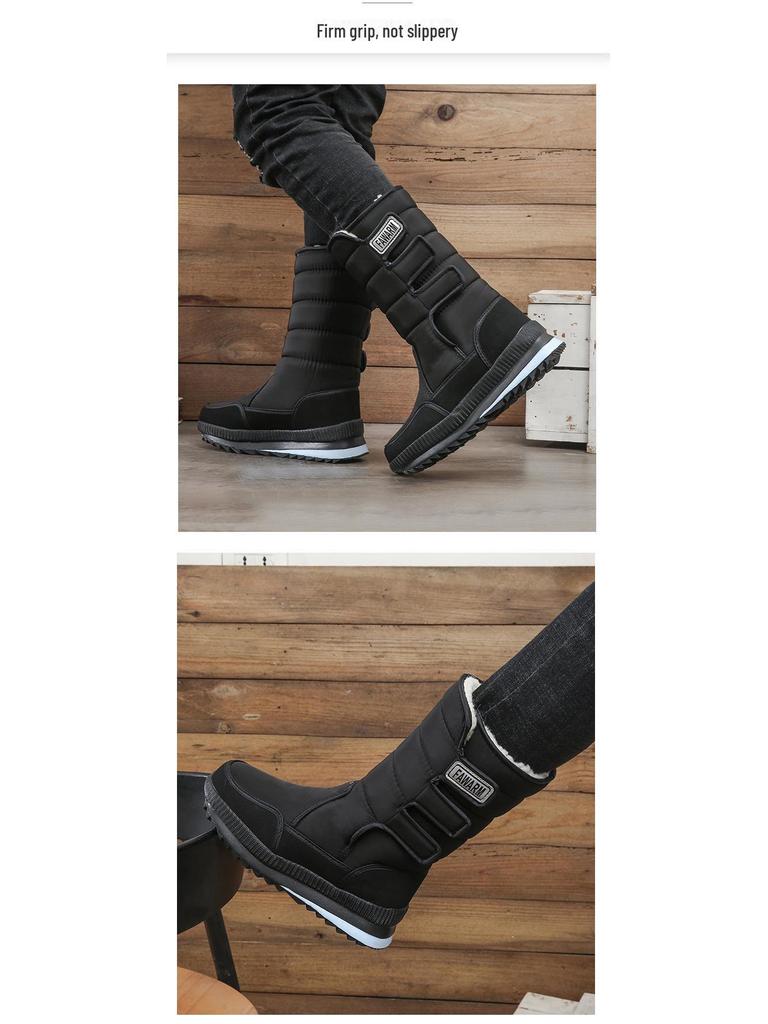 Men's Winter Waterproof Non-Slip High Top Snow Boots with Thick Velvet Lining