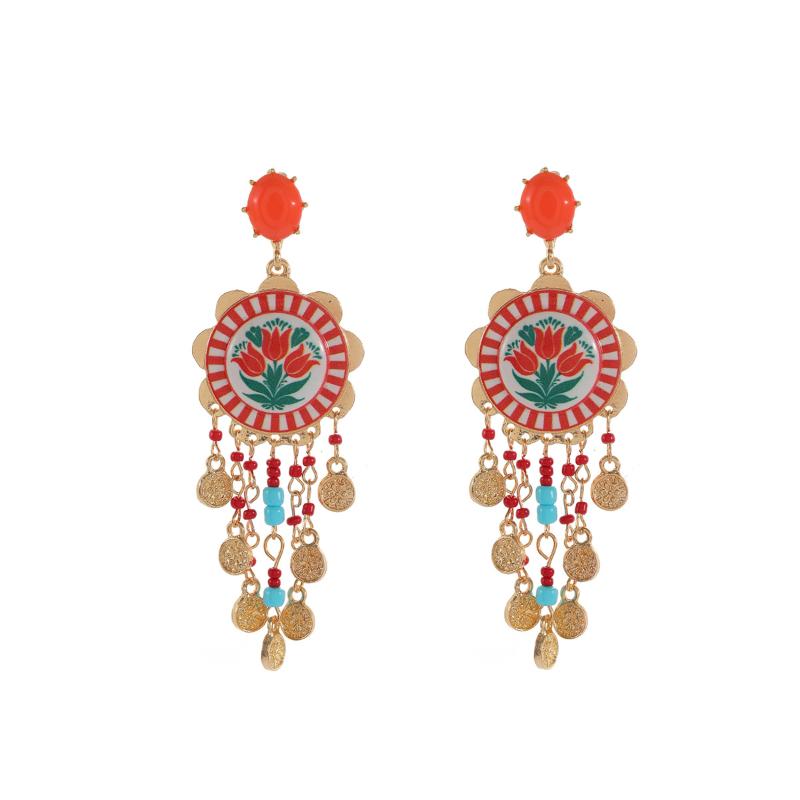 Exaggerated Asymmetric Enamel Drop Earrings Hand Painted Floral Multi-Layered Earrings Gifts For Women Daily Party Wear