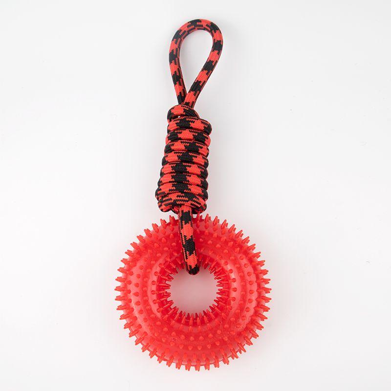 

Pet Supplies Sounding Thorn Ring Dog Toy Molar Long Lasting Interactive Tug of War Cotton String Spike Ring Big Dog Toy Red with rope ring