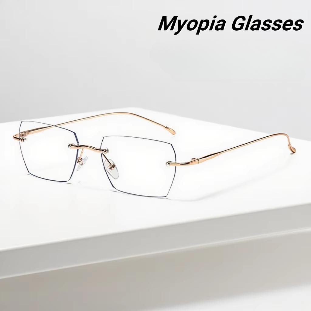 Popular Frameless Elegant Women's Myopia Glasses Ultra Light Neutral Gold Wire Small Frame Anti Blue Light Glasses
