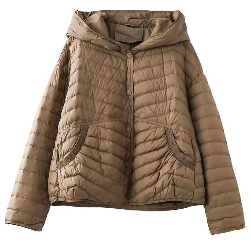 White duck down lightweight down jacket women's 2025 winter fashion hooded design bat sleeve warm meat jacket
