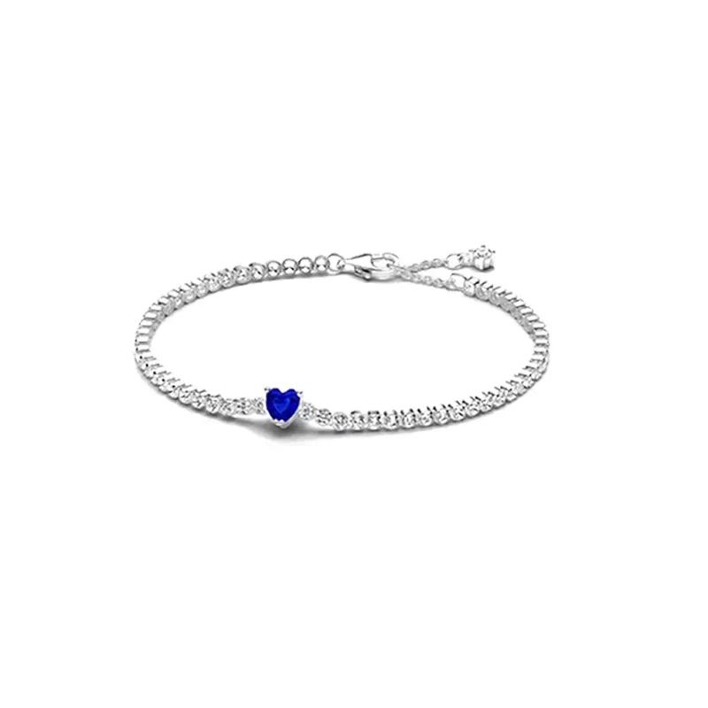 Bracelet en Argent Sterling 925 Zirconium Bleu en Forme de Cœur: Un cadeau luxueux pour les femmes en ce jour spécial