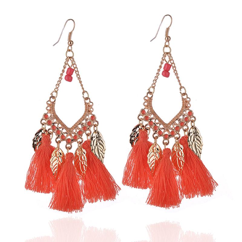 Ethnische Quastenblatt-Ohrringe - Personalisierte Metall-Ohrhaken für Damen
