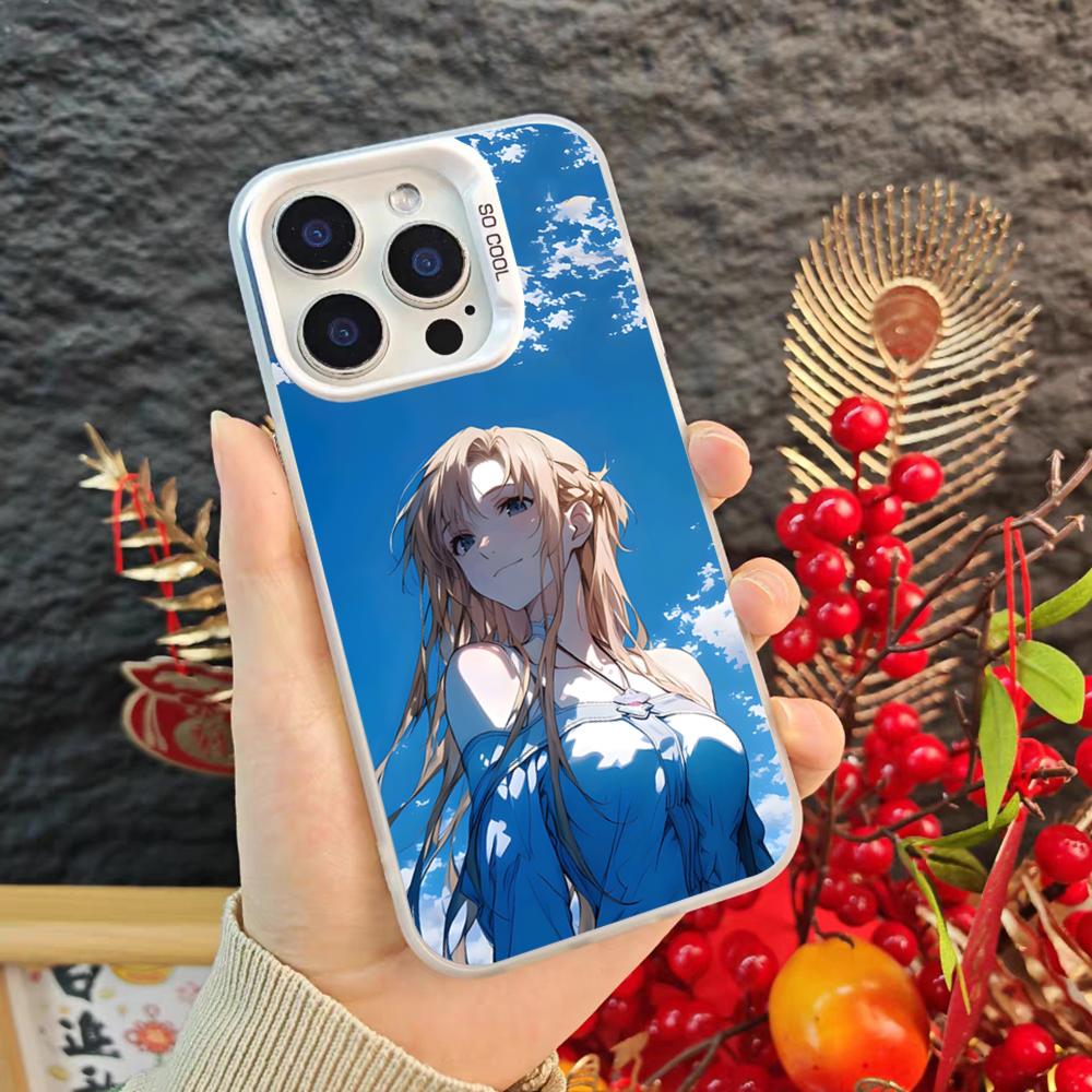 Asuna K-Kirito Anime Phone Case For Iphone 17 16 15 14 Pro Max Xr Air Plus Black Silver Hard Shell Cover