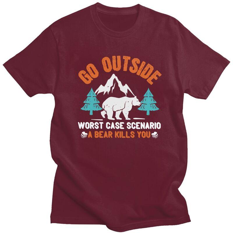 Custom Go Outside Worst Case Scenario A Bear Kills You Tshirt for Men Short Sleeves Casual T Shirt Loose Fit 100 Cotton Tee