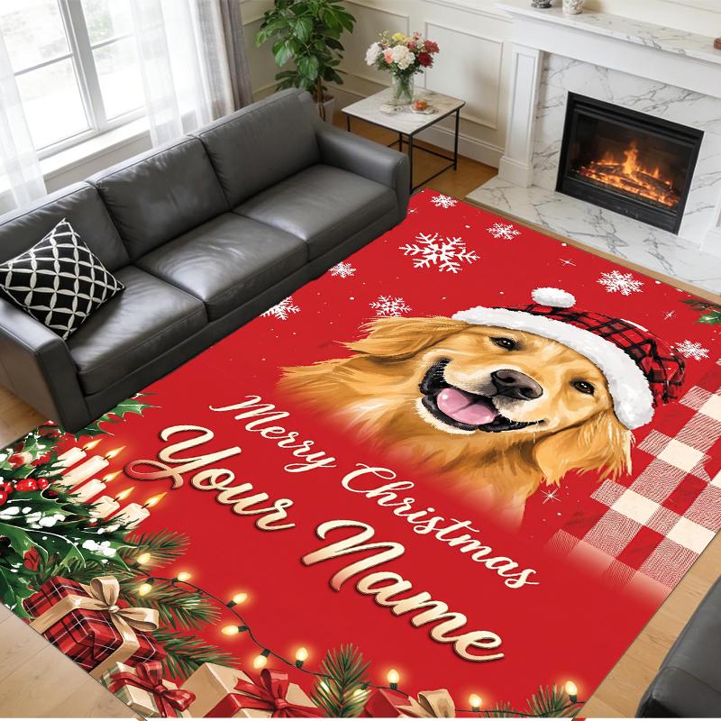 Christmas Custom Name Printed Square Area Rug Soft Non Slip Floor Carpet For Bedroom Holiday Gift