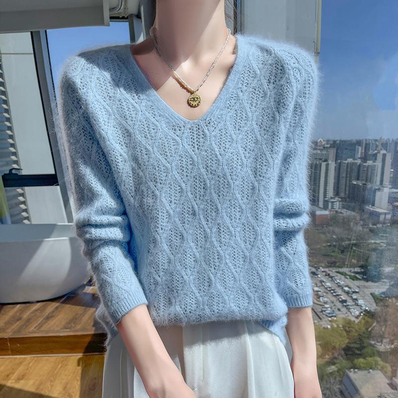 Maglione in cashmere da donna Qinghe cashmere 30% cashmere 30% visone 30% lana 10% nylon Maglione in cashmere spesso da donna autunno e inverno morbido e caldo