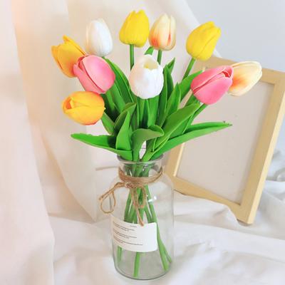 10 Piezas Flores de Tulipán Artificiales Ramo de Tulipanes Falsos de PU con Tallo Largo Flor de Tacto Real Arreglo para Centro de Mesa de Boda Día de la Madre Primavera