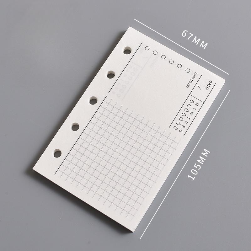 Die Innenseite des M5 Notizbuchs Die leere vertikale Linie des A8 Loseblatt-Kernquadrats und der Wochenplan Eine Seite pro Tag zum Eintragen